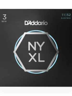 Originální D'Addario NYXL1152 Nickel Wound Electric Guitar Strings, Medium Top / Heavy Bottom, 11-52, 3 Sets