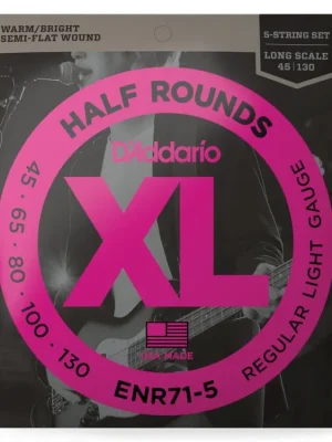 D'Addario ENR71-5 Half Round 5-String Bass Guitar Strings, Regular Light, 45-130, Long Scale Top Prodej