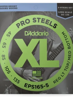 D'Addario EPS165-5 5-String ProSteels Bass Guitar Strings, Custom Light, 45-135, Long Scale Výprodej
