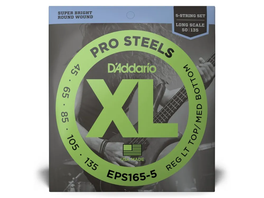 D'Addario EPS165-5 5-String ProSteels Bass Guitar Strings, Custom Light, 45-135, Long Scale Výprodej