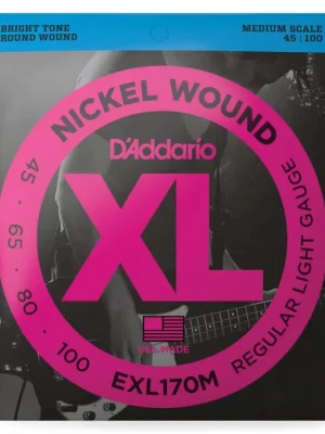 D'Addario EXL170M Nickel Wound Bass Guitar Strings, Light, 45-100, Medium Scale Víkendová Akce