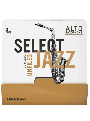 D'Addario Select Jazz Unfiled Alto Saxophone Reeds, Strength 3 Soft, 25 Box Nízká Cena