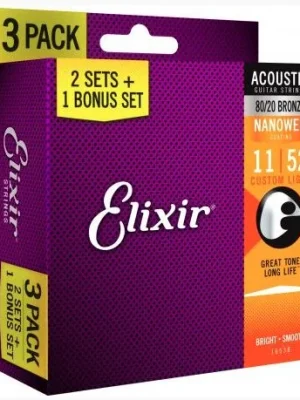Akce Elixir Acoustic 80/20 Bronze Nanoweb 3 PACK