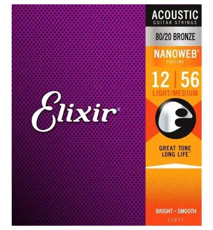 Struny kovové pro akustickou kytaru Elixir 11077Bronze 80/20 Light/Medium 12/56 Víkendová Akce